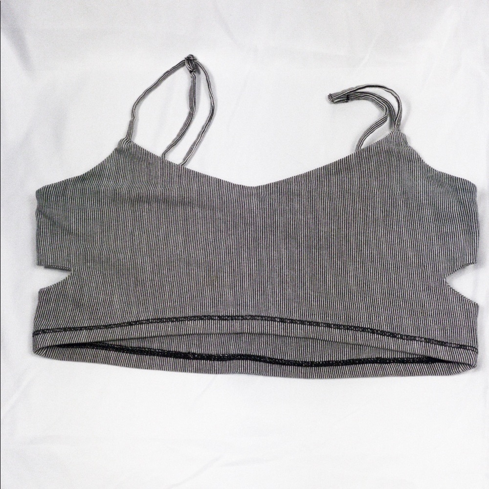 XS navy and white striped Aerie bra.